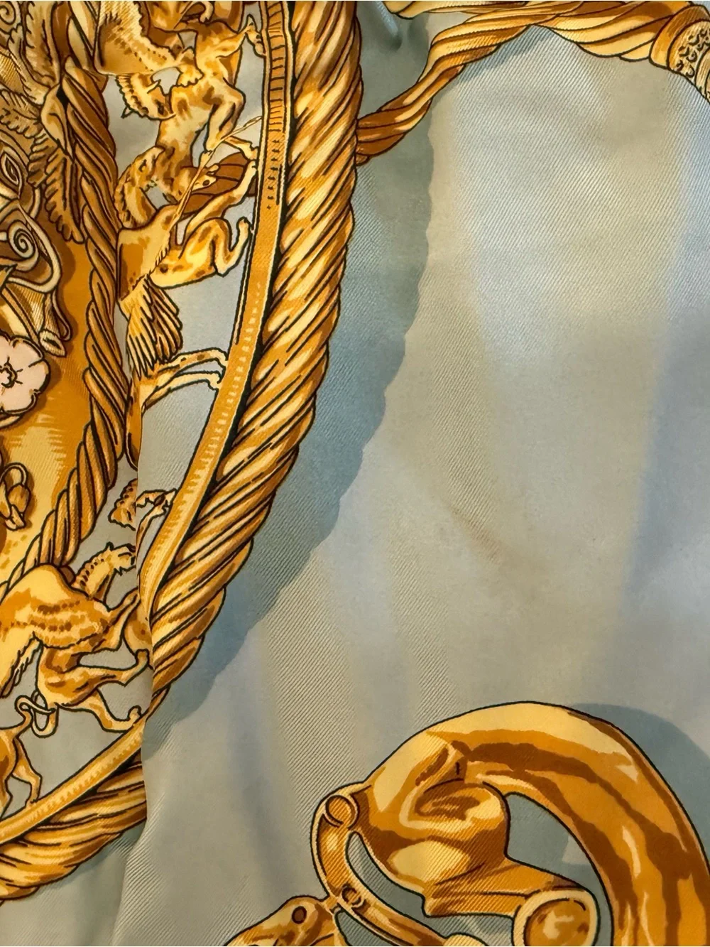 Authentic Hermès Les Cavaliers D'Or Silk Scarf 90 Teal Gold Vintage